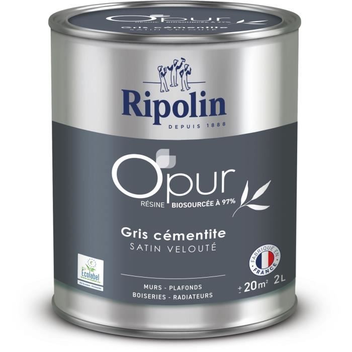 O'PUR paint for walls, woodwork & radiators - RIPOLIN - 472185 - Cementite grey - Velvety satin - 2 L