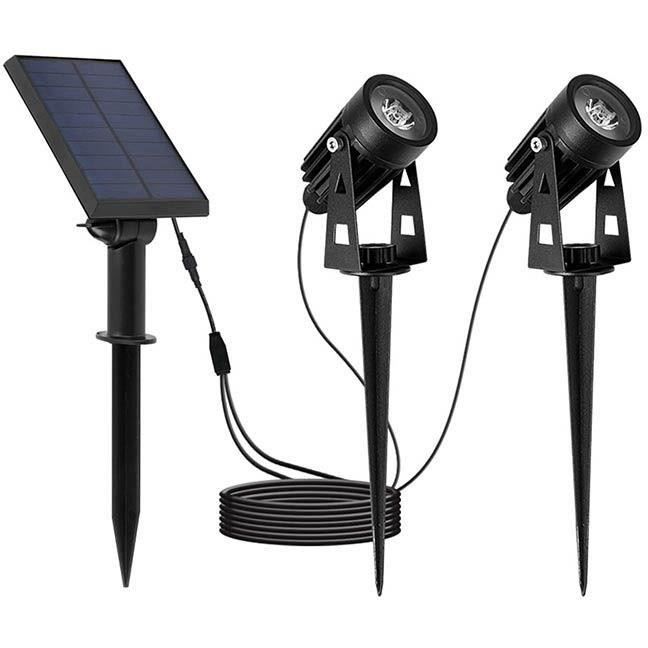 Double 2 in 1 solar spotlights to stick or fix - LUMISKY - ROUNDY - H27 cm - Cool white LED