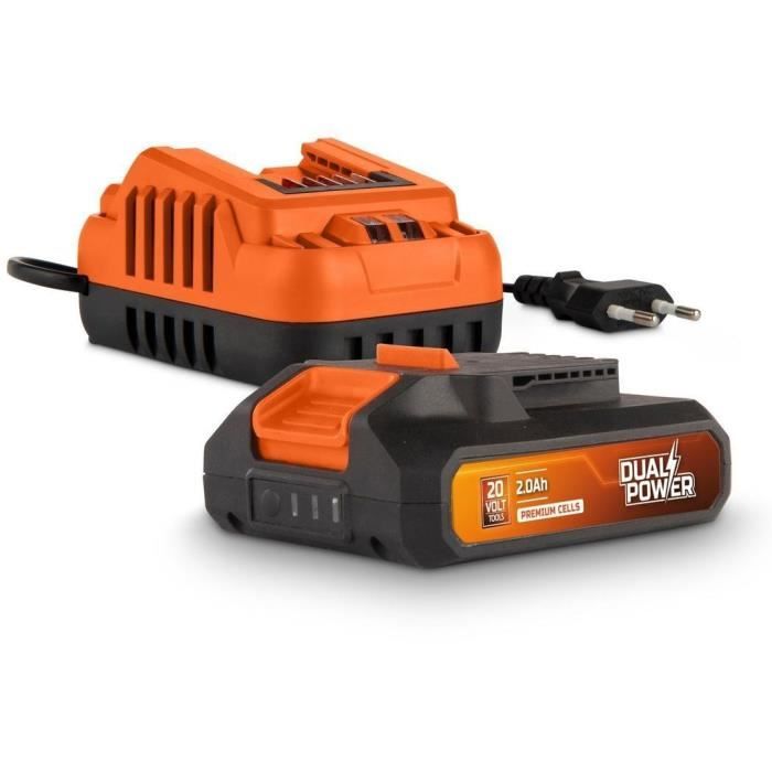 Battery and Charger - Dual Power - POWDP90620 - 2.0Ah 20V Battery and 2A Charger - For 20V Cordless DIY Tools