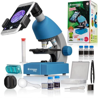 Microscope 40x-640x - BRESSER JUNIOR - LED lighting - experiment kit - blue