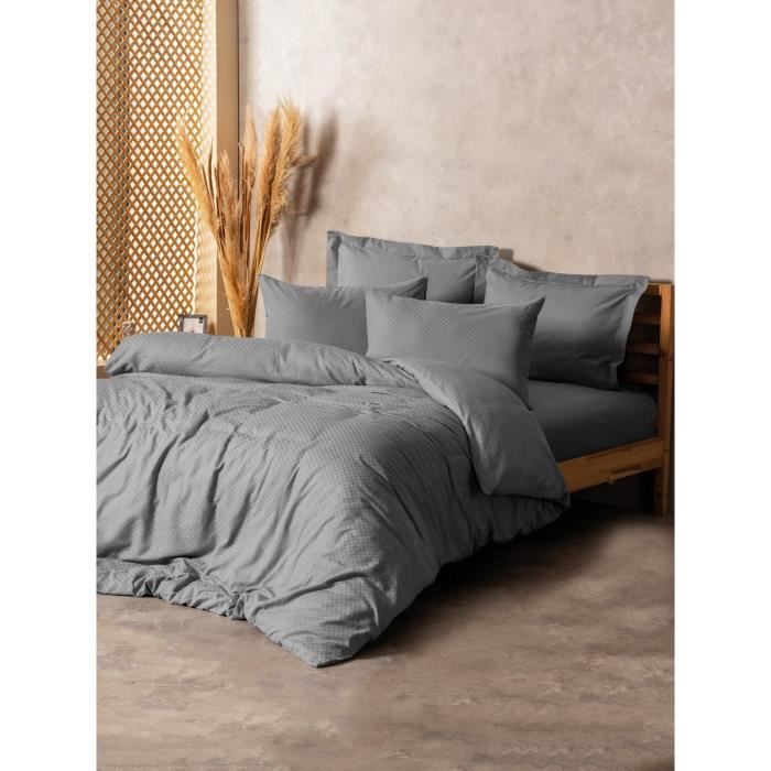 Bedding set - 1 duvet cover 220 x 240 cm + 2 pillowcases 60 x 60 cm - 100% cotton - Grey