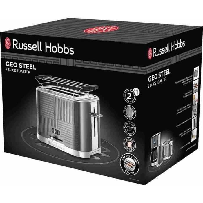 Russell Hobbs 25250-56 Toaster Grille-Pain Geo Steel, 4 functions, adjustable temperature, Viennoiseries warming, pliers