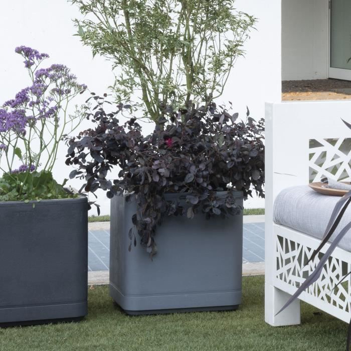 Cube Flower Pot - DEROMA - Cosmo - Ashgrey - Self-Watering - Casters - 38 cm