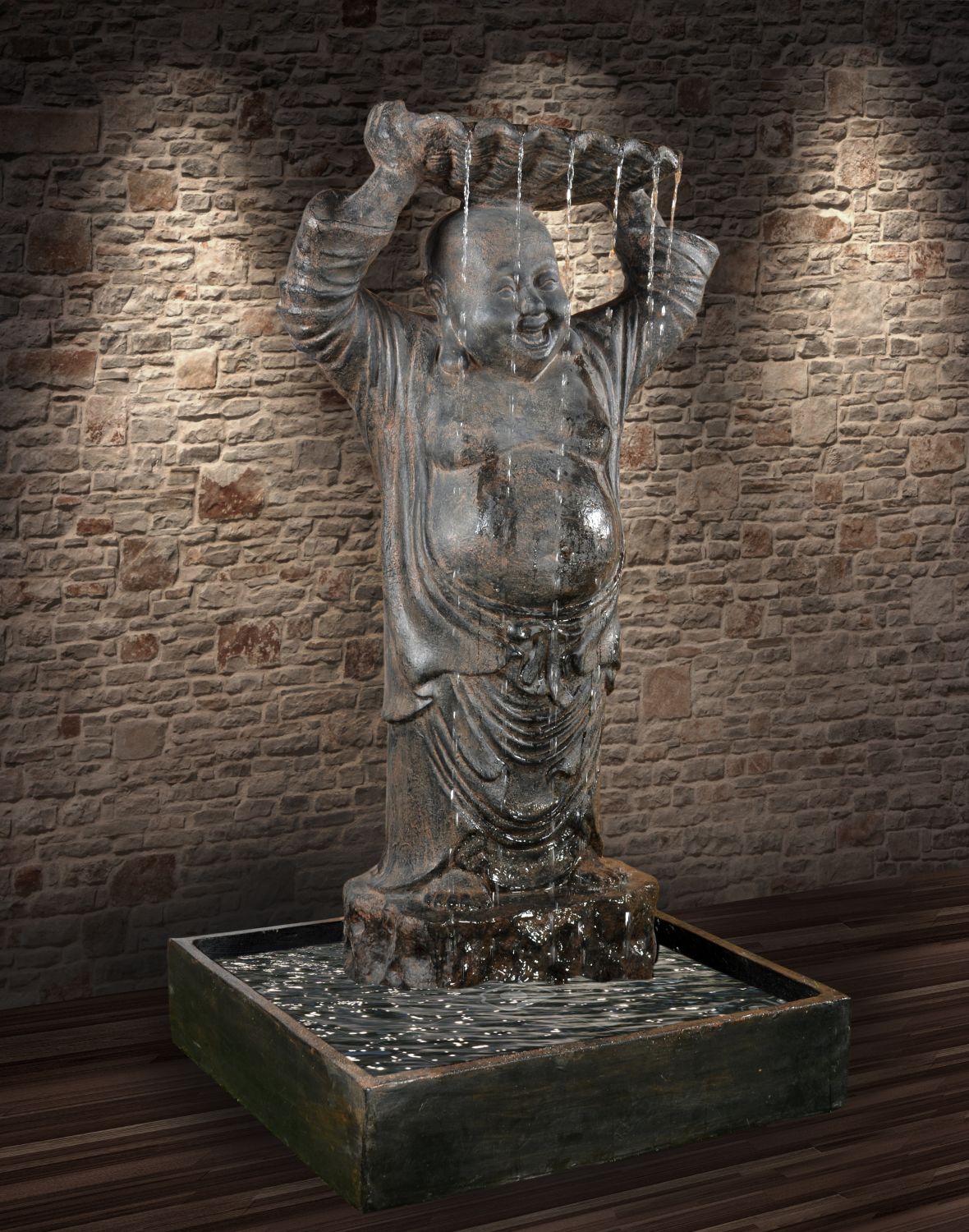 Happy Buddha Fountain Black Earthy w Pump