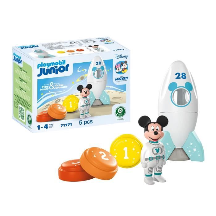 PLAYMOBIL Junior 71771 Mickey astronaut with his rocket, Disney, 5 pieces, From 12 months