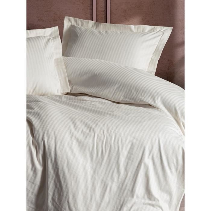 Bedding set - 1 duvet cover 220 x 240 cm + 2 pillowcases 60 x 60 cm - 100% cotton satin - Ecru