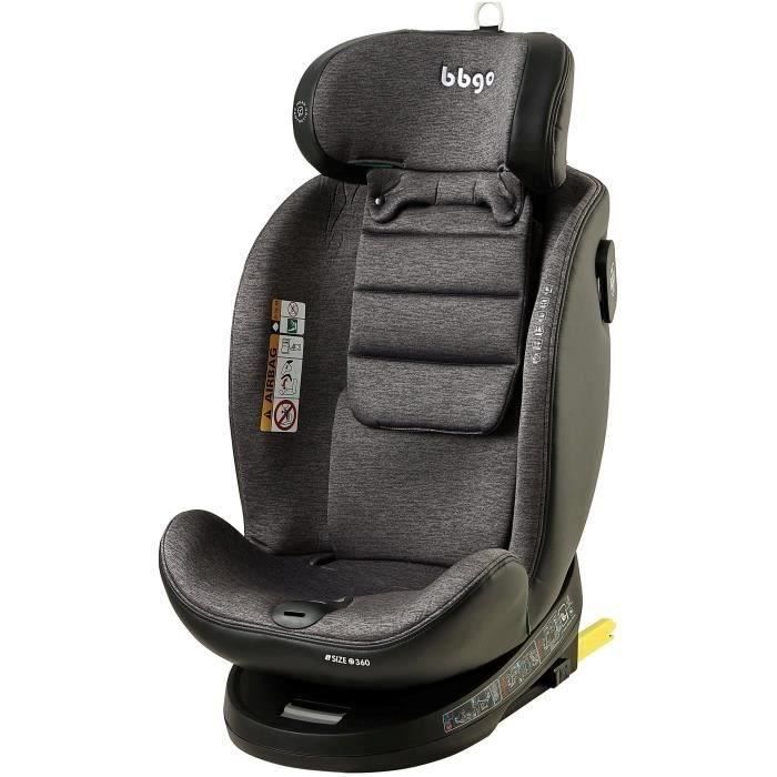 Rotating car seat - BBGO - Wondersafe - Birth to 12 years - I-SIZE 40-150cm - ISOFIX Top tether - Grey - Bamboo fiber Faux leather