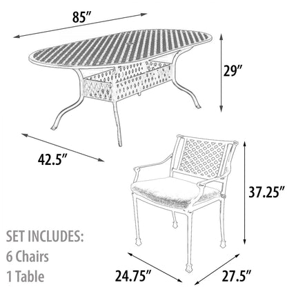 Savannah Outdoor Aluminum Oval Dining Table Set of 7 (KIT)