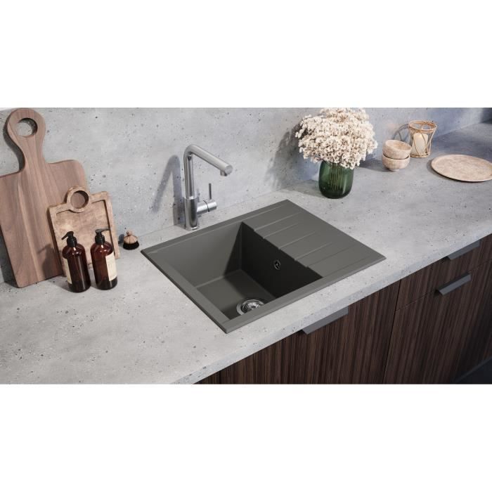Sink - SMC resin - Concrete gray - Built-in - STRADOUR - Cube 1C XS - 62 x 50 cm