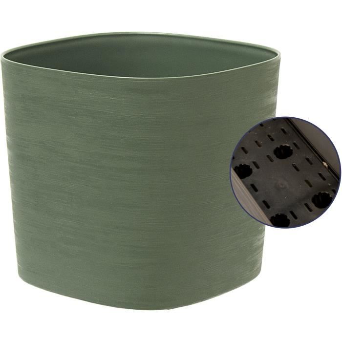 Pot with water reserve - GARDEN ID Respect - Verdigris 40 x 40 cm - 100% household waste - 100% recyclable - Structured surface.