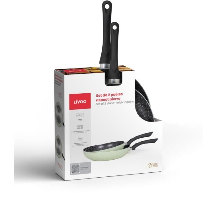 Set of 2 stone-look frying pans - Livoo - MEN124VE - Green