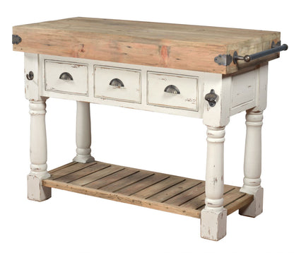 Farmhouse Island Work Console White Chalk and Natural
