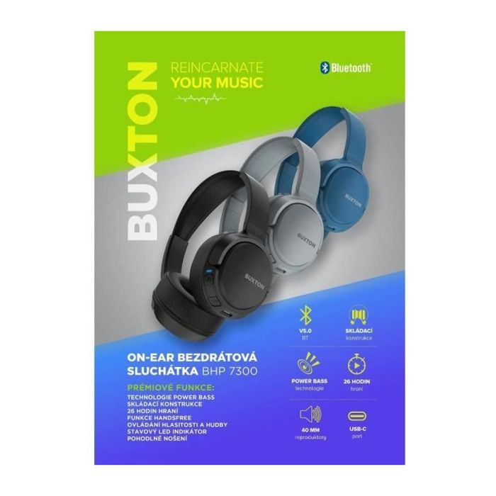 Wireless On-Ear Headphones - Buxton - BHP 7300 BLACK