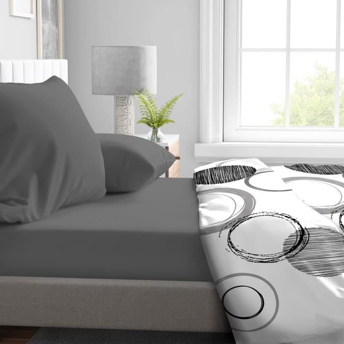 Fitted sheet - HOME LINGE PASSION - HP71774 - 180 x 200 cm + 30 cm bonnet - Microfiber - 82 g - Anthracite gray