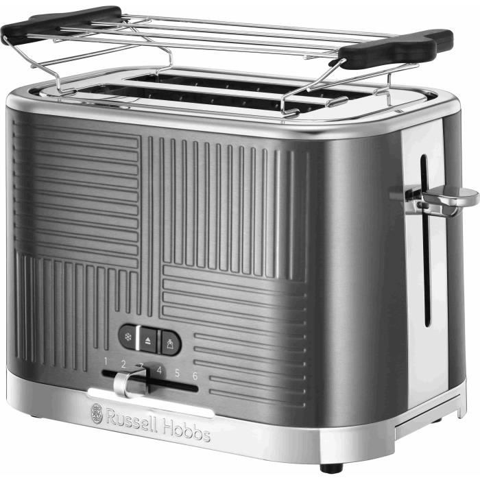 Russell Hobbs 25250-56 Toaster Grille-Pain Geo Steel, 4 functions, adjustable temperature, Viennoiseries warming, pliers