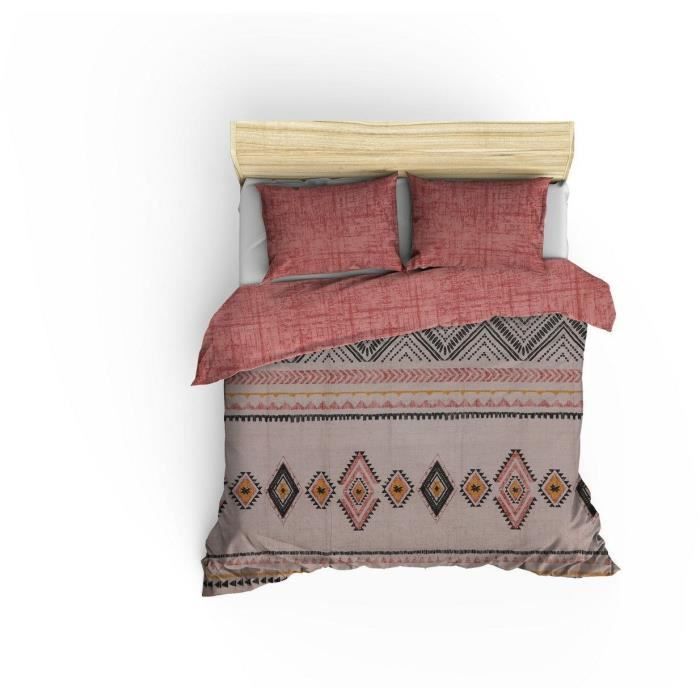 Bedding set - 1 duvet cover 220 x 240 cm + 2 pillowcases 60 x 60 cm - 100% cotton - Red
