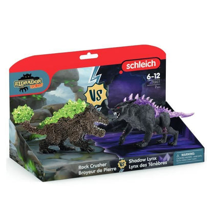 Dark Lynx vs Stone Crusher Duo Figurines, SCHLEICH 70827 Eldrador Creatures, Ages 6 and Up