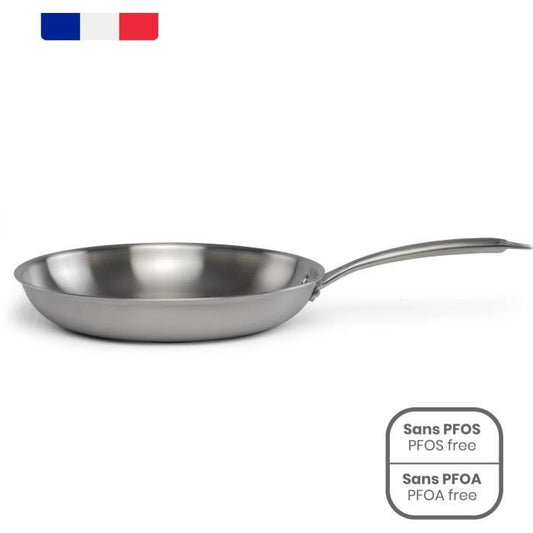 Brigade - 28 cm stainless steel frying pan - LIVOO - MEP159 - Triply stainless steel - Suitable for all hobs including induction - Made in France