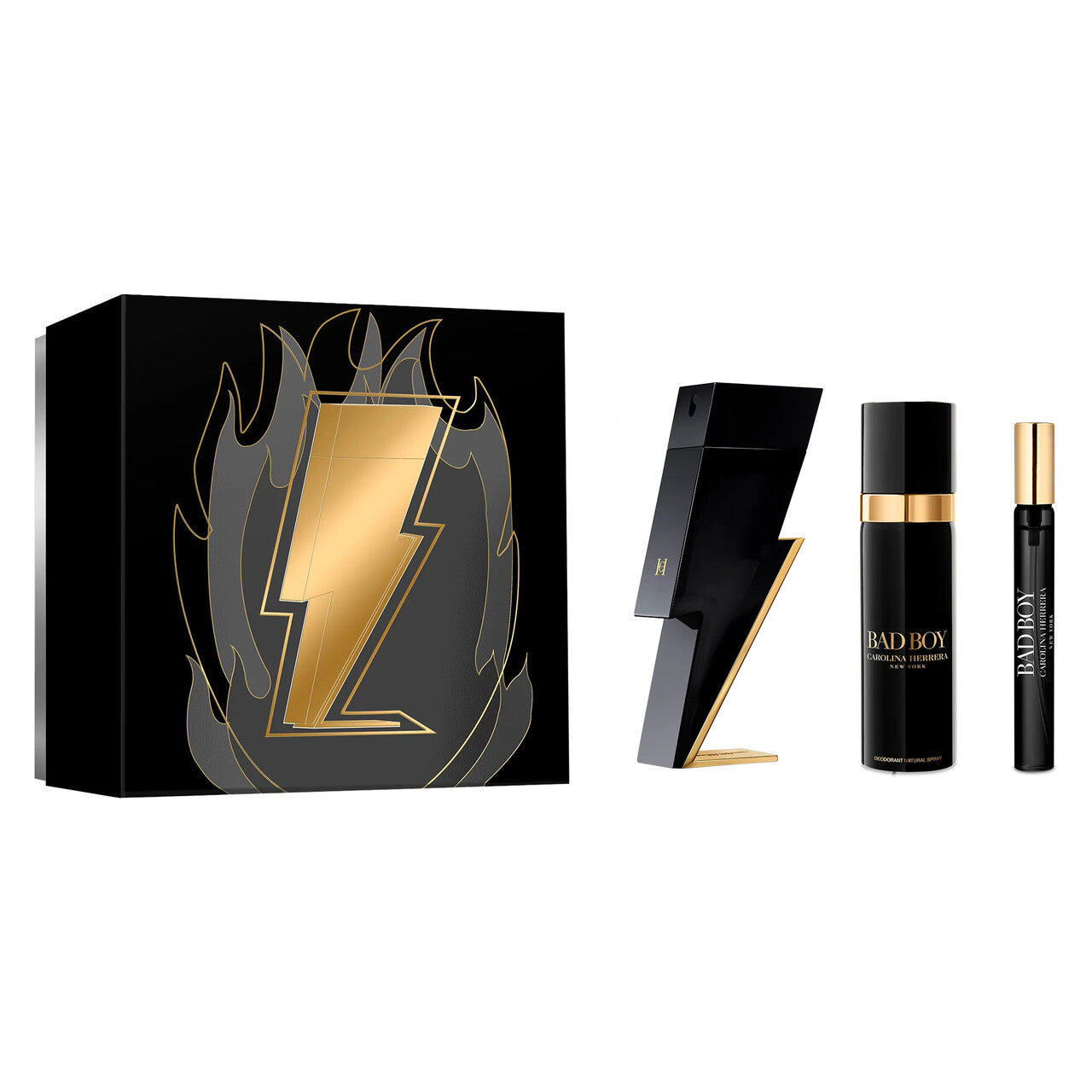 Carolina herrera bad boy 3 pcs set: 3.4 eau de toilette spray + 0.34 eau de toilette spray + 3.4 deodorant spray