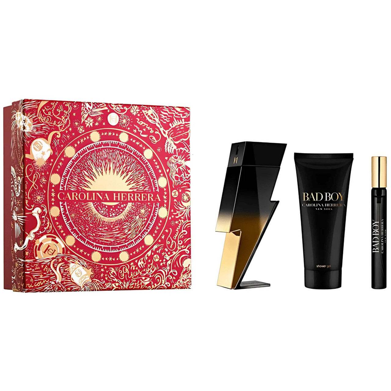 Carolina herrera bad boy extreme 3 pcs set: 3.4 eau de parfum spray + 0.34 eau de parfum spray + 3.4 shower gel