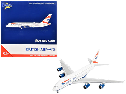 Airbus A380 Commercial Aircraft "British Airways" (G-XLEE) White with Striped Tail 1/400 Diecast Model Airplane by GeminiJets