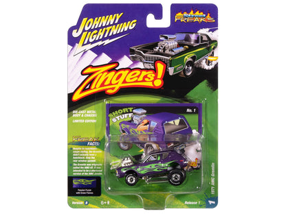 1971 AMC Gremlin Passion Purple Metallic with Green Flames and Interior "Zingers!" Series 1/64 Diecast Model Car by Johnny Lightning