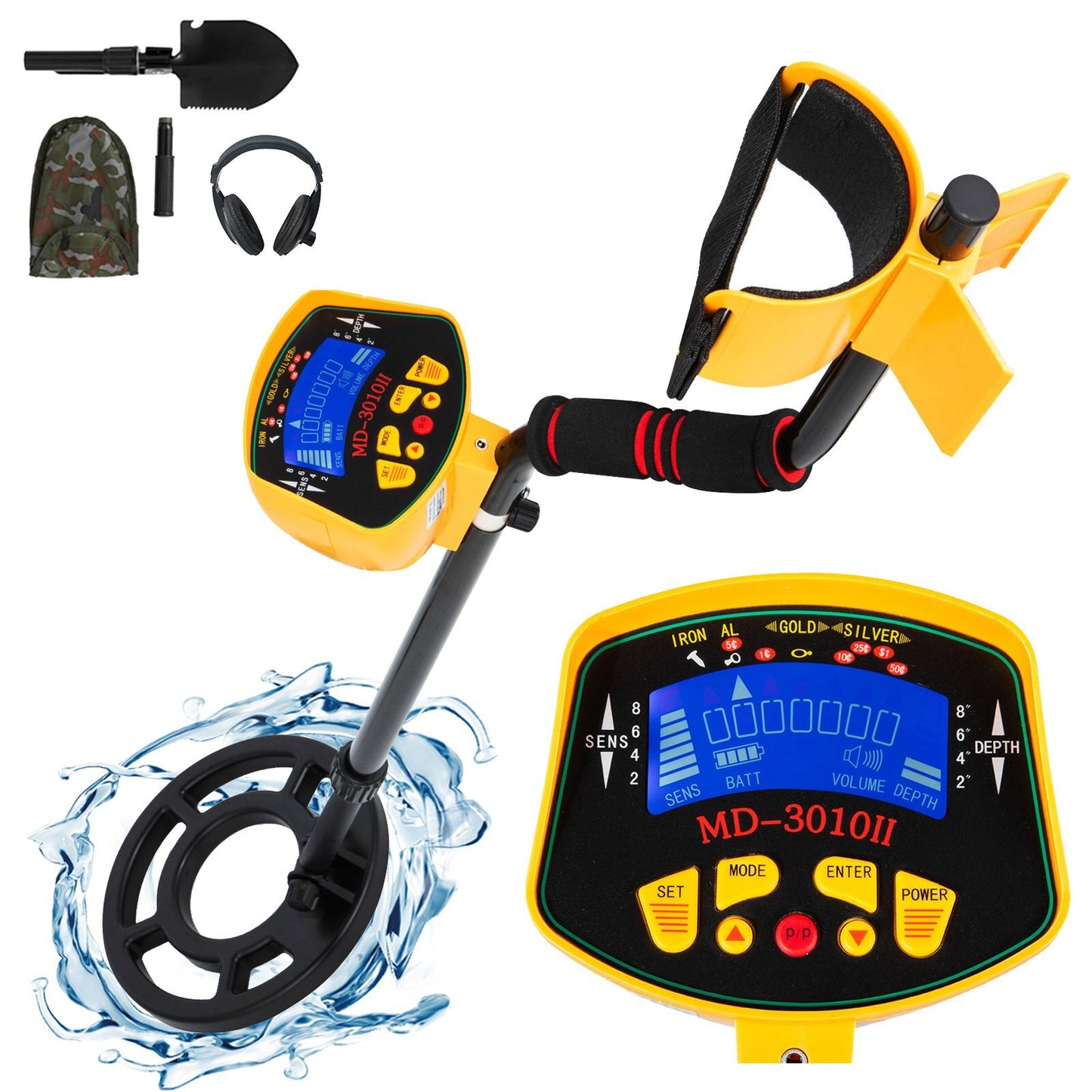 VEVOR Metal Detector Waterproof Disc Metal detectors Underwater Underground high Accuracy LCD Display Metal Detector for Adults and Children Headphone Automatic Detector (Yellow 3010)