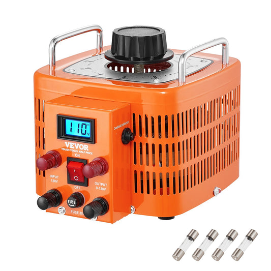 VEVOR 3000VA Auto Variable Voltage Transformer, 23 Amp, 110V Input 0-130V Output AC Voltage Regulator, with LCD Display 4 Extra Fuses Thermal Control Switch for Home Industrial Office