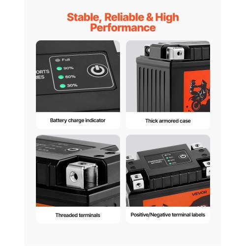 VEVOR Motorcycle Battery 12V 2Ah YTX5L-BS High Performance Powersports Battery