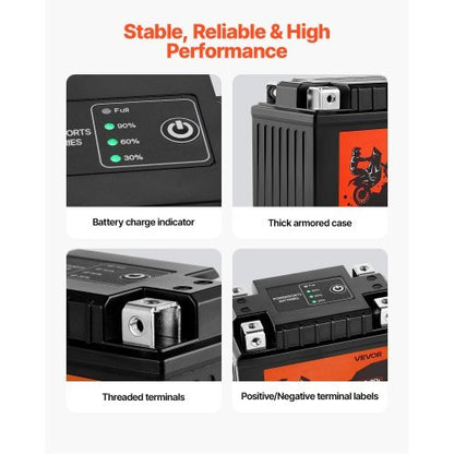 VEVOR Motorcycle Battery 12V 2Ah YTX5L-BS High Performance Powersports Battery