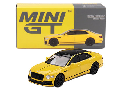 Bentley Flying Spur Monaco Yellow with Black Top Limited Edition 1/64 Diecast Model Car by Mini GT