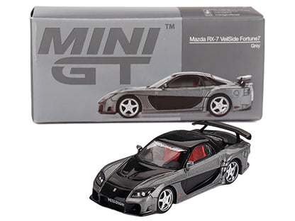 Mazda RX-7 "VeilSide Fortune7" Gray Metallic and Black with Red Interior Limited Edition 1/64 Diecast Model Car by Mini GT