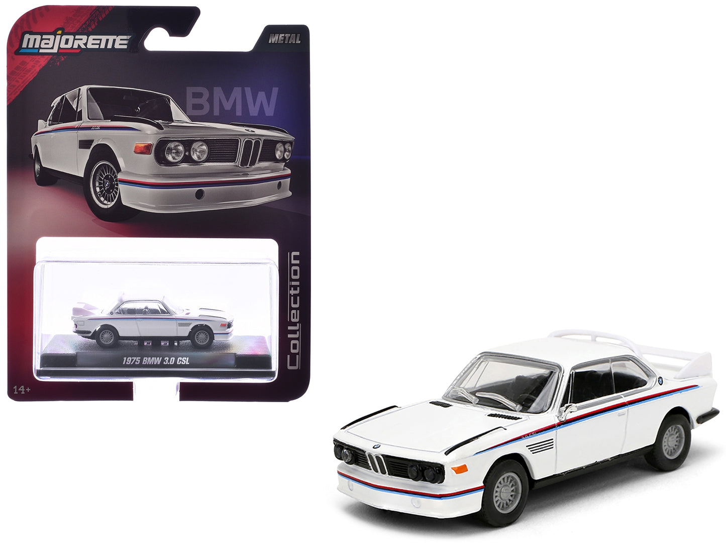 1975 BMW 3.0 CSL White with Red and Blue Stripes "Collection" Series 1/64 Diecast Model Car by Majorette