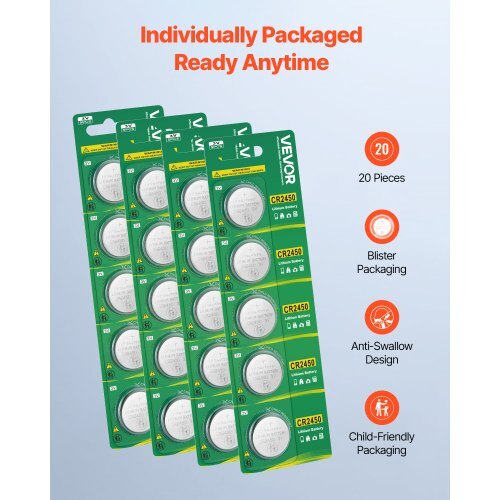 CR2450 Lithium Battery 4-Pack 3 Volt 600mAh Long-Lasting Coin & Button 20-Count