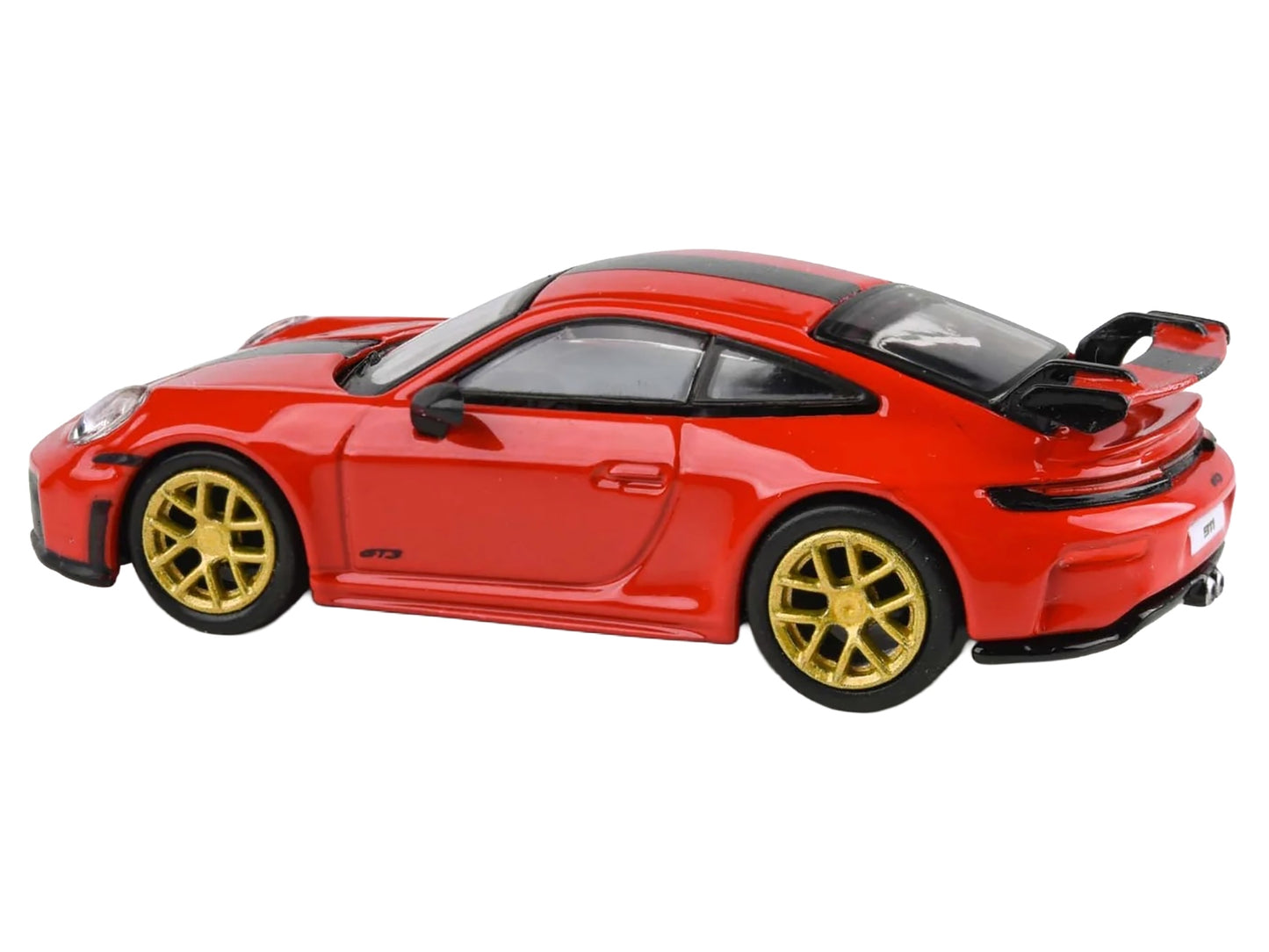 2025 Porsche 911 GT3 (992.2) Guards Red with Carbon Stripe and Gold Wheels 1/64 Diecast Model Car by Paragon Models