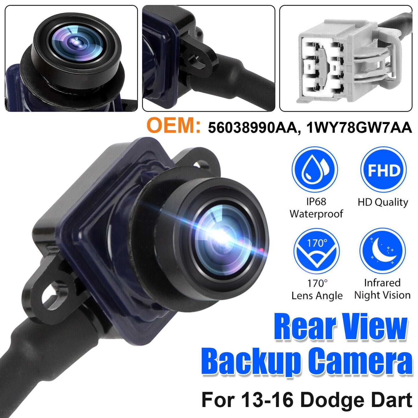 Car Rearview Backup Camera Pdc Parking Camcorder 56038990aa Parts for 2013-2016 Dodge Dart Black