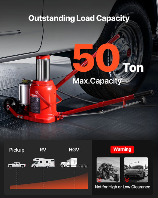 Lufthydraulisk flaskdomkraft, 50 ton (110231,5 lbs) kapacitet, 10,4-16,1 tums lyftområde, pneumatisk/manuell kraftig svetsad flaskdomkraft med pump för bil, SUV, pickup, lastbil, husbilsbilreparation, röd