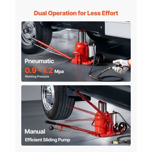 Air Hydraulic Bottle Jack, 50 Ton (110231.5 lbs) Capacity, 10.4-16.1 Inch Lifting Range, Pneumatic/Manual Heavy Duty Welded Bottle Jack with Pump for Car, SUV, Pickup, Truck, RV Auto Repair, Red