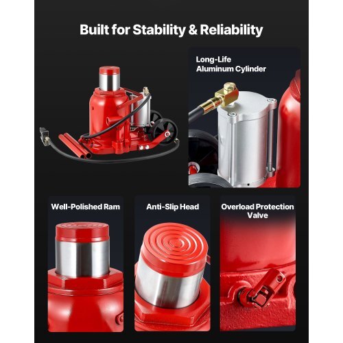 Air Hydraulic Bottle Jack, 50 Ton (110231.5 lbs) Capacity, 10.4-16.1 Inch Lifting Range, Pneumatic/Manual Heavy Duty Welded Bottle Jack with Pump for Car, SUV, Pickup, Truck, RV Auto Repair, Red