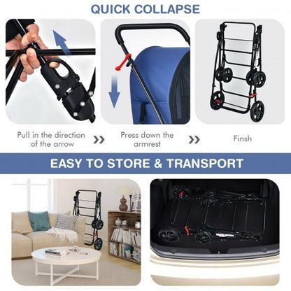 4-in-1 Double Pet Stroller with Detachable Carrier and Travel Carriage-Blue - Color: Blue