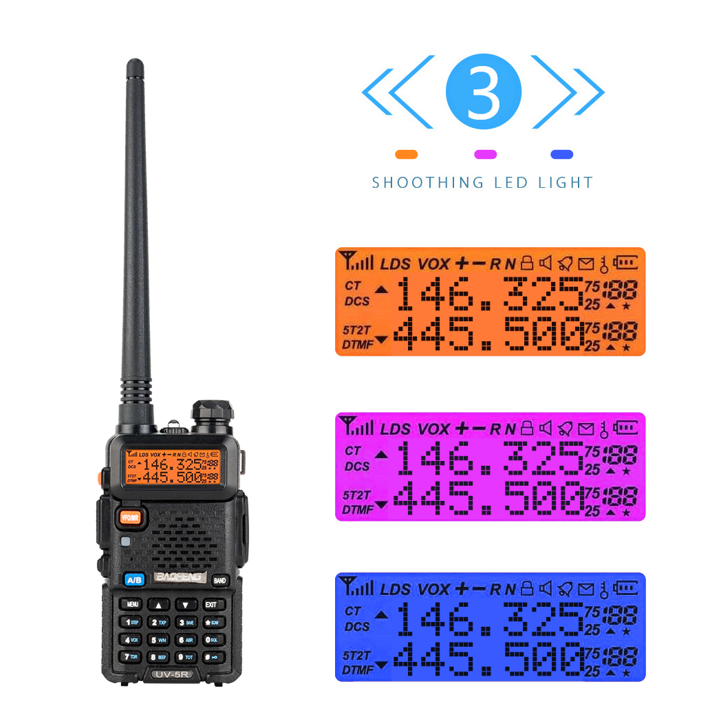 1.5" LCD 5W 144~148MHz / 420~450MHz Dual Band Walkie Talkie with 1-LED Flashlight (Black)