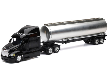 Peterbilt 387 Truck Black with Tanker Trailer Silver "Long Haul Truckers" Series 1/43 Diecast Model by New Ray