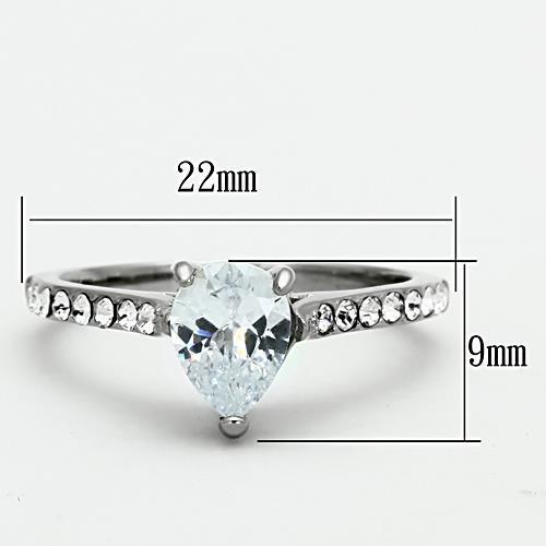 TK1337 - High polished (no plating) Stainless Steel Ring with AAA Grade CZ  in Clear