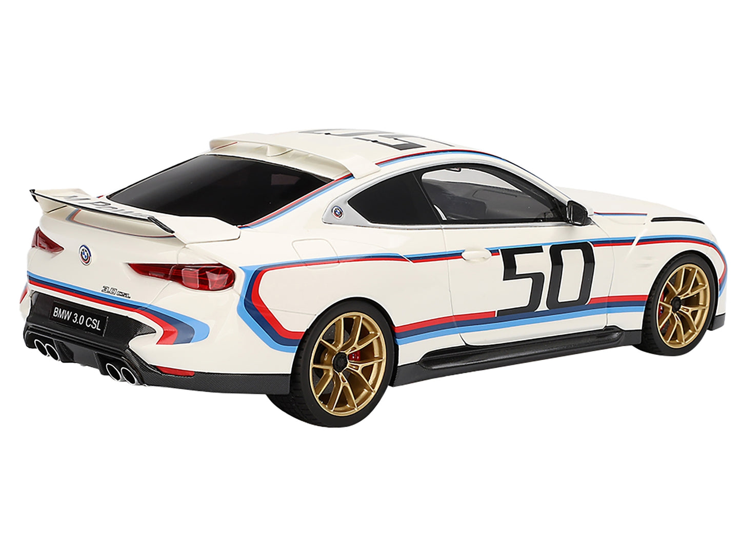 BMW M4 3.0 CSL #50 White with Blue and Red Stripes 1/18 Model Car by Top Speed