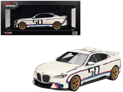 BMW M4 3.0 CSL #50 White with Blue and Red Stripes 1/18 Model Car by Top Speed