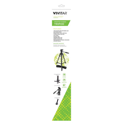 Vivitar VIV-VPT-3662 Professional Tripod with 3-Way Fluid Pan Head (62 Inches)