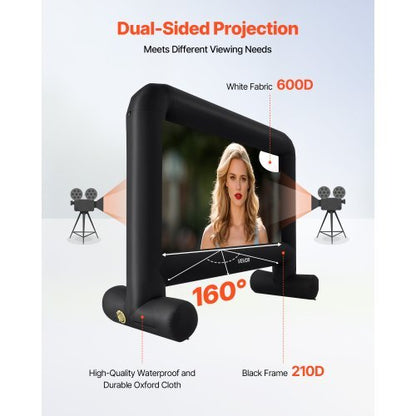 VEVOR 15FT Inflatable Movie Screen, Inflatable Projector Screen with Portable Storage Bag, 16:9 Easy Set Up Movie Projection for Outdoor Backyard, Home Theater, Theme Party