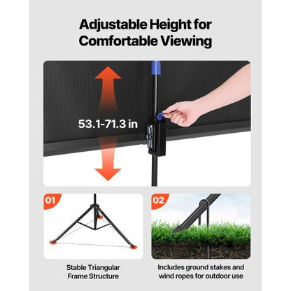 Tripod Projector Screen with Stand 60 Inch 160? Wide Angle 4K HD 16:9 Screen