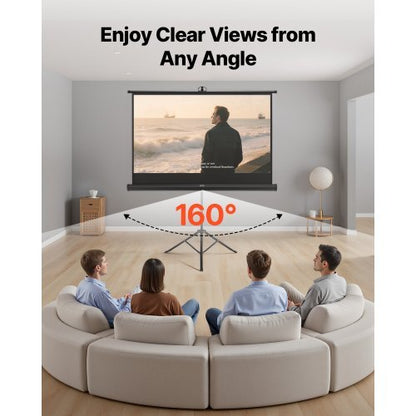 Tripod Projector Screen with Stand 60 Inch 160? Wide Angle 4K HD 16:9 Screen
