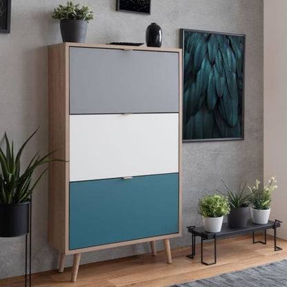 CUBA Shoe cabinet 18 pairs - Sonoma oak and light gray decor - L 70 x D 24 x H 127 cm